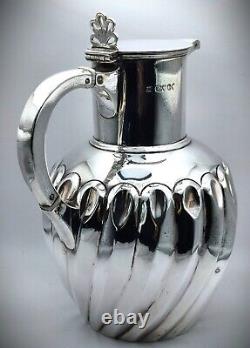 Silver Fluted Water Jug Ewer With Hinged Cover London 1889 William Hutton & Sons