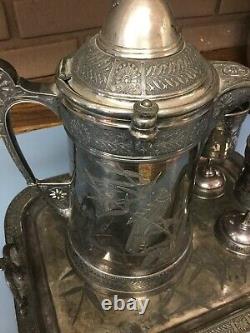 Silver Insulated Water Pitcher #1904 Tray Goblet Set Reed & Barton Silverplate