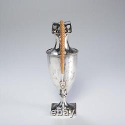 Silverplate Neoclassical Wine Water Jug Ewer Rattan Bamboo Wrap Handle Antique