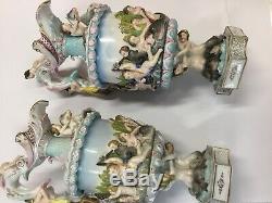 Sitzendorf Pair Antique Water Jugs Ewers Cherub Rare Large Meissen Pitcher