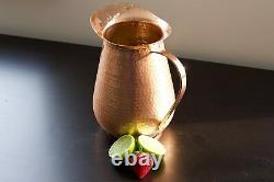 Solid Handmade Cold Water Pitcher 100% Pure Copper Hand Hammered Large 68oz Jug