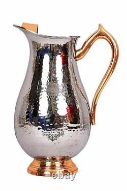 Stainless Steel Royal Hammered Design Jug Pitcher, Serving Water Copper Handle