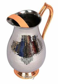 Stainless Steel Royal Hammered Design Jug Pitcher, Serving Water Copper Handle
