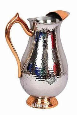 Stainless Steel Royal Hammered Design Jug Pitcher, Serving Water Copper Handle