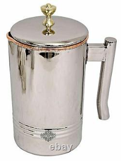 Steel Copper Jug Pitcher with Brass Knob Serving Water Home Restaurant 1900 ML