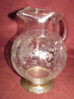 Sterling Silver Mounted Depression Glass Water Pitcher Fostoria