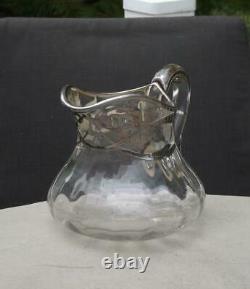 Sterling Silver Overlay Glass Water Pitcher Hand Blown 6H MINT
