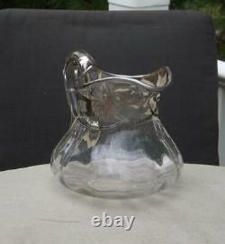 Sterling Silver Overlay Glass Water Pitcher Hand Blown 6H MINT