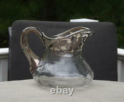 Sterling Silver Overlay Glass Water Pitcher Hand Blown 6H MINT