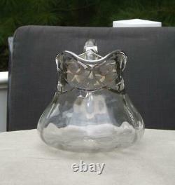 Sterling Silver Overlay Glass Water Pitcher Hand Blown 6H MINT