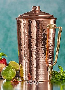 THICKEST Solid Hammered Copper Water Moscow Mule Pitcher Jug Mug Cup Set, 2200Gr