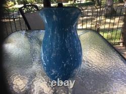 Tall 13 3/4in Blue & White Swirl Water Pitcher Enamel Ware