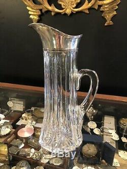 Tall Antique Fluted Crystal and Sterling Water Pitcher 10.75 x 4.75