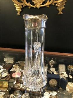 Tall Antique Fluted Crystal and Sterling Water Pitcher 10.75 x 4.75