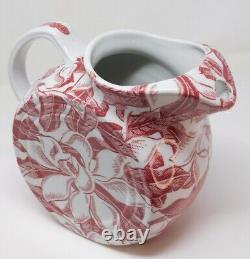 Tepco Red Magnolia Water Pitcher Restaurant Ware Ice Lip Vintage