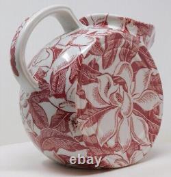 Tepco Red Magnolia Water Pitcher Restaurant Ware Ice Lip Vintage