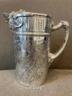 Tufts LION Silver Plate WATER PITCHER STAND AND CUP - Incredible Design