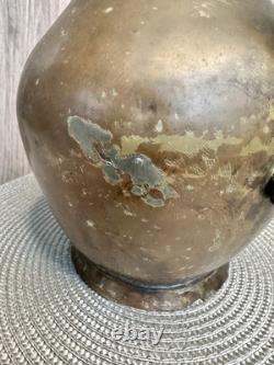 Turkish Copper Water Pitcher Jug With Lid Large Antique Patina Hand Hammered 15