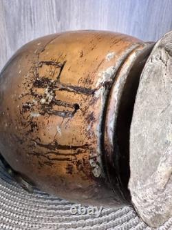 Turkish Copper Water Pitcher Jug With Lid Large Antique Patina Hand Hammered 15