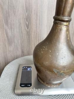 Turkish Copper Water Pitcher Jug With Lid Large Antique Patina Hand Hammered 15