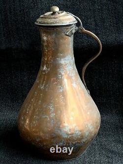 Turkish Copper Water Pitcher Jug with lid Large, Antique, Handcrafted