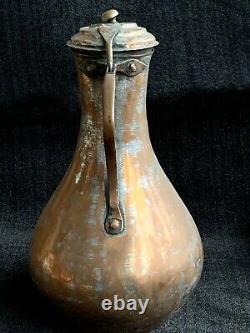 Turkish Copper Water Pitcher Jug with lid Large, Antique, Handcrafted