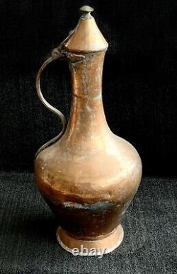 Turkish Copper Water Pitcher Jug with lid Large, Antique, Handcrafted 21 tall