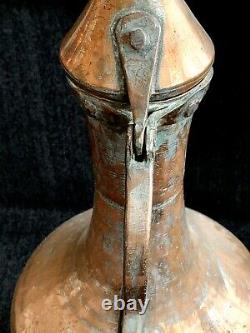 Turkish Copper Water Pitcher Jug with lid Large, Antique, Handcrafted 21 tall