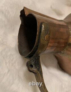 Turkish Hammered Copper Jug Antique Water Pitcher Tea Kettle Vessel Handmade 10