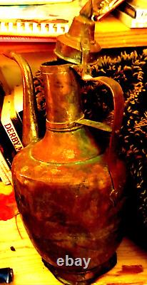 Turkish Handcrafted Copper vintage Water Pitcher Jug with Lid. LARGE