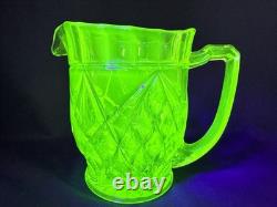 Uranium Glass Sowerby Water Pitcher Durham Suite Set 1 1/2 Pint Jug Vintage Deco