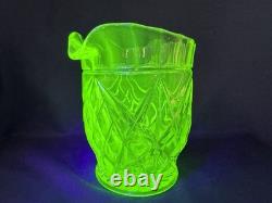 Uranium Glass Sowerby Water Pitcher Durham Suite Set 1 1/2 Pint Jug Vintage Deco