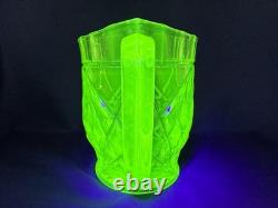 Uranium Glass Sowerby Water Pitcher Durham Suite Set 1 1/2 Pint Jug Vintage Deco