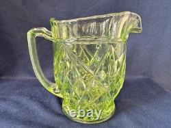 Uranium Glass Sowerby Water Pitcher Durham Suite Set 1 1/2 Pint Jug Vintage Deco