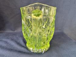 Uranium Glass Sowerby Water Pitcher Durham Suite Set 1 1/2 Pint Jug Vintage Deco