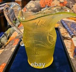 Uranium Glass Water Pitcher Milk Jug American Sandwich Tulip Bellflower MMA