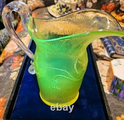Uranium Glass Water Pitcher Milk Jug American Sandwich Tulip Bellflower MMA