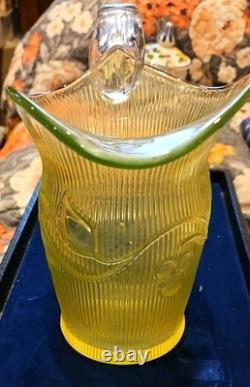 Uranium Glass Water Pitcher Milk Jug American Sandwich Tulip Bellflower MMA