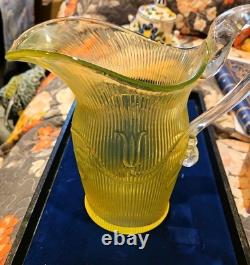Uranium Glass Water Pitcher Milk Jug American Sandwich Tulip Bellflower MMA