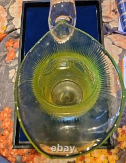 Uranium Glass Water Pitcher Milk Jug American Sandwich Tulip Bellflower MMA