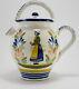 Vtg Henriot Quimper Faience Large Water Jug Wine Pitcher Breton Woman With Lid
