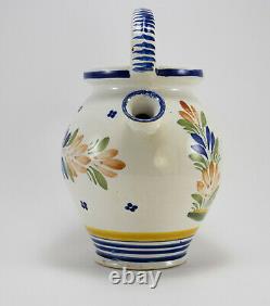 VTG Henriot Quimper Faience Large Water Jug Wine Pitcher Breton Woman with Lid
