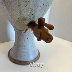 VTG Stoneware Pottery Water Wine Crock 22 Jug with Lid & Wood Spigot Handmade