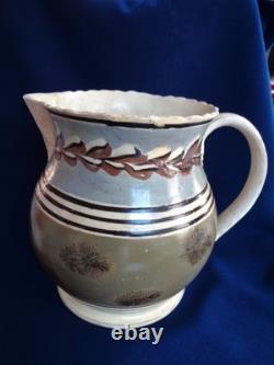 Very Large Antique Mocha Water/Milk Pitcher Jug Moss & Cat's Eyes Designs 8