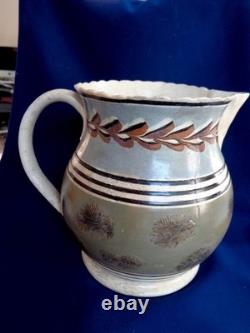 Very Large Antique Mocha Water/Milk Pitcher Jug Moss & Cat's Eyes Designs 8