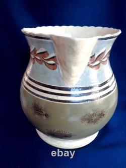 Very Large Antique Mocha Water/Milk Pitcher Jug Moss & Cat's Eyes Designs 8