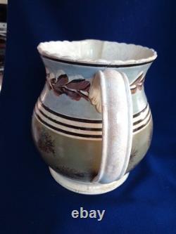 Very Large Antique Mocha Water/Milk Pitcher Jug Moss & Cat's Eyes Designs 8