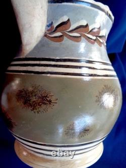 Very Large Antique Mocha Water/Milk Pitcher Jug Moss & Cat's Eyes Designs 8