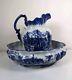 Victoria Ware Ironstone Flow Blue Basin Wash Bowl & Ewer Water Pitcher Jug Set