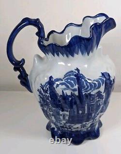 Victoria Ware Ironstone Flow Blue Basin Wash Bowl & Ewer Water Pitcher Jug Set